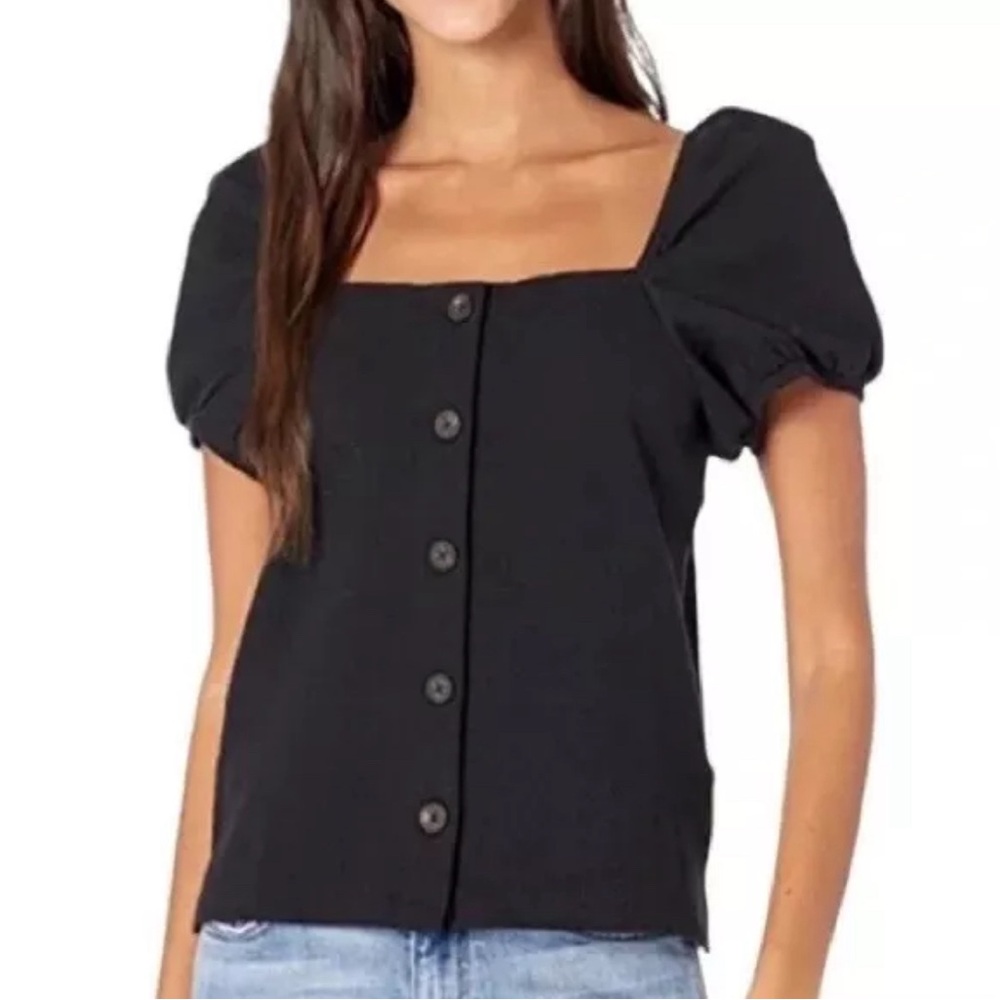 Madewell Jacquard Square Neck Puff Sleeve Top - medium